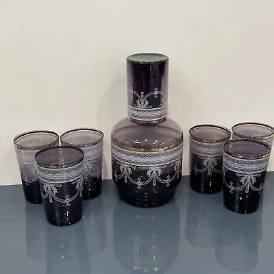 Vintage Drinks 6 Glass Tumbler With Decanter Purple • £45