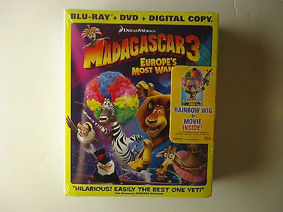 Madagascar 3: Europe's Most Wanted (Blu-ray/DVD 2012 2-Disc) NEW W/rainbow Wig • $29.99