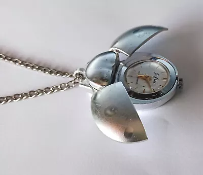 Vintage Working JUFREX Watch Pendant Necklace W Silver-tone Cicada / Ladybug • $27.95