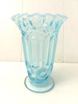 L.E. Smith Hand Crafted Glass Heritage Blue Opalescent Moon & Stars Footed Vase • $14.95