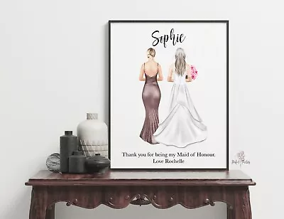 Personalised Bridesmaid Maid Of Honour Wedding Print Wall Art Thank You Gift • £5.99