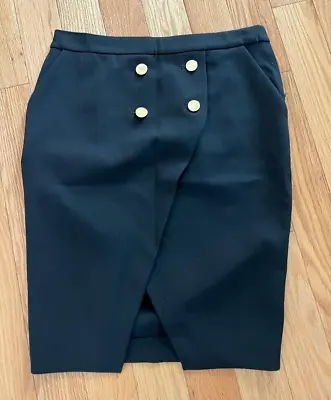 $9 • Buy Zara Basic Skirt Medium Black Gold Pencil Midi Side Zip Open Front Solid Sz L