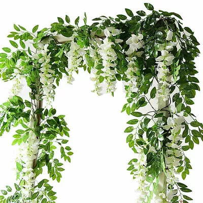 Artificial Fake Hanging Wisteria Silk Flowers Vine Plant Wedding Garden Trailing • £3.49