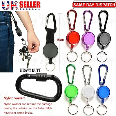 £2.99 • Buy Heavy Duty Retractable Keyring Pull Ring Key Chain Clip Recoil Holder All Colors