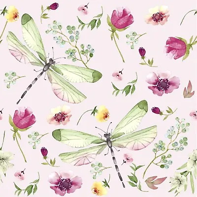 4 X COCKTAIL Napkins/25cm/3-Ply/Decoupage/Dragonflies/Flowers/on Light Pink • £1.15