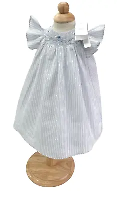 Tartine Et Chocolat Blue Lavande Striped Embroidered Smocked Dress Newborn • £31.90