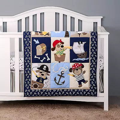 Boys Crib Bedding Sets Nautical Anchor Palm Dog Pirate Theme Nursery Set - Baby  • $172.38