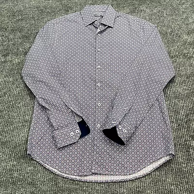Tasso Elba Button Shirt Mens S Moroccan Geometric Pattern Long Sleeve Flip Cuff • $16.88