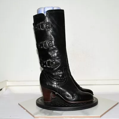 Frye 77237 Fiona 3-Strap Black Leather Heel Boots Women US 8.5M • $59