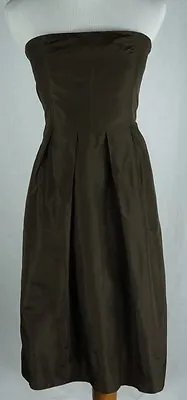 J. Crew Dress Size 8 Lorelei Silk Taffeta Strapless Chocolate Brown Pockets New • $38.99