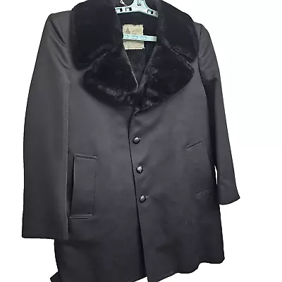 Vintage London Fog Faux Fur Lined Black Trench Coat Men's Size 40 Reg EUC • $141.55