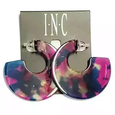 INC International Concepts Purple Tortoise-look Medium Hoop Women's Earrings • $11.99