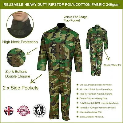 Camo Woodland Paintball Coverall Overall Boiler Suit Party Airsoft Costume Dress • £14.95