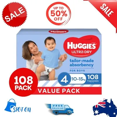 $73.99 • Buy Huggies Ultra Dry Size 4 10-15kg Boys' Nappies 108pk