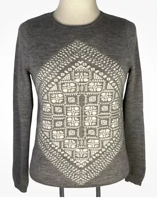 J. Crew Factory Women's Size M 100% Merino Wool Sweater Gray Ivory Fair Isle • $22