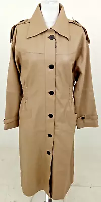 Massimo Dutti Women's Coat Size M Brown Leather Lined Pockets Collar New F1 • £10.50