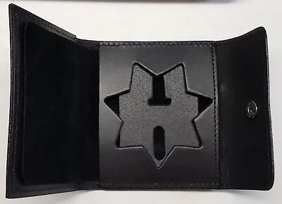 California CHP Recessed 3-inch 7-point Star/ID Bi-Fold Black Leather Snap Wallet • $29.95