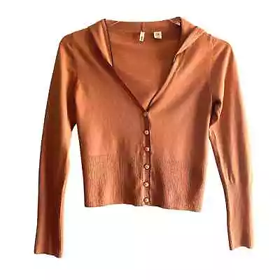 Moth Terracotta Burnt Orange Hooded Button Front Cardigan Size Small Wool Blend • $29.97