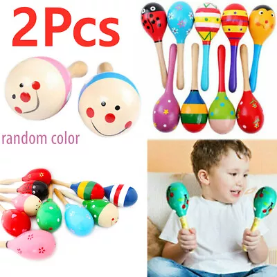 2Pcs Wooden Maraca Rattles Musical Baby Children Shaker Baby Development Toy UK • £4.31