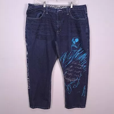 Artful Dodger Baggy Jeans Mens 42 Actual 39x28 Embroiderd Skull Y2K Flaw • $72.01