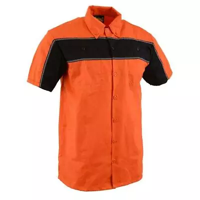 Men's Black/Orange Short Sleeve Motorcycle Mechanic Shirt Reflective **MDM11670 • $19.99