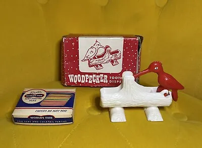 WOOD-PICKER Red & White Toothpick Holder W/ Rhinestone Eyes NIB NIB Toothpick • $75