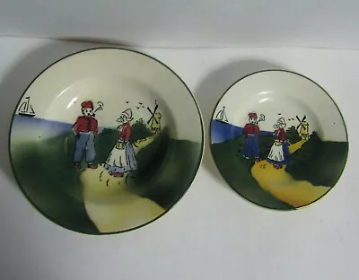 2 Antique Hand Painted Czechoslovakia Plates - Man Woman Windmill Coast Dutch • $14.99