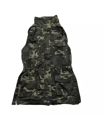 Active USA Womens Vest Medium Camo Pockets Hooded Drawstring Waist Sleeveless • $18.99