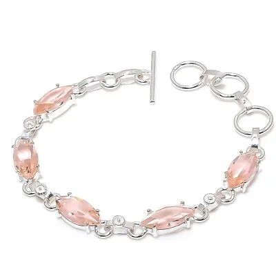 Peach Morganite Gemstone 925 Sterling Silver Jewelry Gift Bracelet Size 7-8  • $9.99