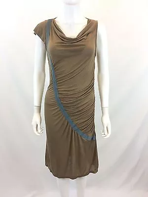  VPL Women's Tan Asymmetrical Ruched Sheer Short Sleeve Dress Size M • $12