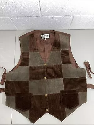 Vintage Brandon Thomas Vest Corduroy Leather Sz 1X Lined  Snap Tweed Hip Moto • $19.98