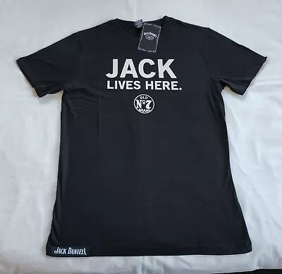 Jack Daniels Jack Lives Here Mens Black Printed Short Sleeve T Shirt Size L New • $19.99