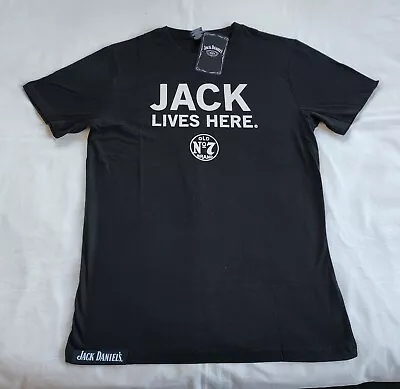 Jack Daniels Jack Lives Here Mens Black Printed Short Sleeve T Shirt Size XL New • $19.99