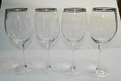 Mikasa Platinum Rim Trim Ballon Optic Bowl Wine Glasses 20 Oz Lot Of 4 EUC NWT • $39.99