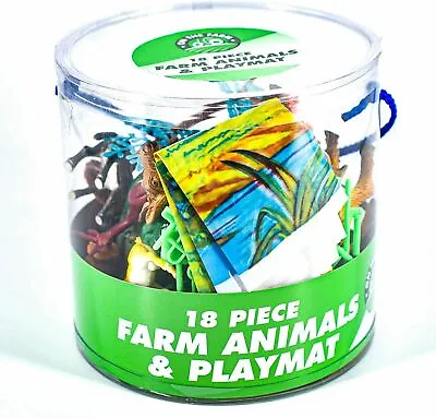 £8.54 • Buy Farm Animals 18pcs Tub - Floor Mat Fences Trees Cows Pigs Chickens Kids Toy