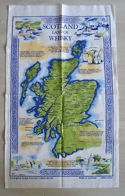 Vintage Tea Towel - Scotland Map Land Of Whisky Scotch Single Malt Distilleries • £9.99