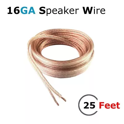$4.99 • Buy 25FT Clear 16 GA Gauge Pure COPPER Car Home Theater Audio Speaker Cable Wire