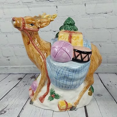 VTG Reindeer Christmas Cookie Jar Ceramic The Seasons Collection Deer W/ Toys  • $29.90