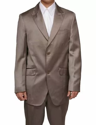 Men's Shiny Beige / Tan Slim Fit Sharkskin Two Button Dress Suit • $119.99