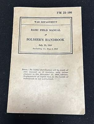 Wwii Soldiers Handbook War Department July 23 1941 • $9.99