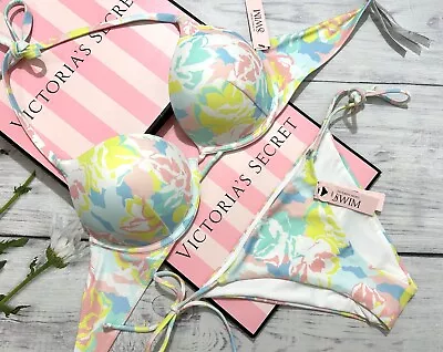 Victoria's Secret Bombshell Add-2-Cups Push Up Bikini Swim Set Camo Floral • $55