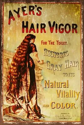Ayer's Hair Vigor Advert Retro Vintage Style Metal Sign Hairdresser Beauty • £3.49