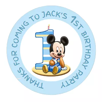 48 Personalised Party Bag Stickers 1st Birthday Mickey Mouse 40mm Labels • $4.99