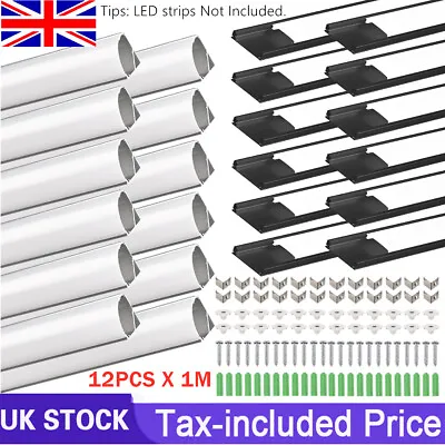 12Pack LED Aluminium Channel Profile 3.3ft Extrusion Diffuser Strip Lights Cover • £23.89