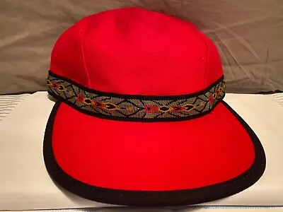 Mental Wide Brim Canvas Red Adjustable Hat Vtg 90’s Tribal Print USA Made • $8.98