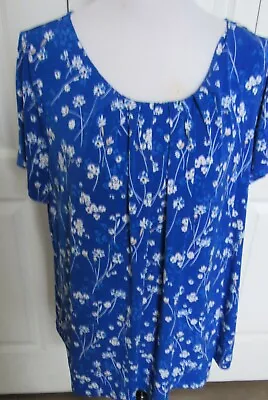 Liz Claiborn  Plus Size 1x Women's Top Blouse Blue White Tan Short Sleeve • $14.99