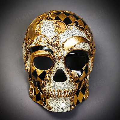 Day Of The Dead Full Face Skull Gold Black Venetian Halloween Masquerade Mask • $29