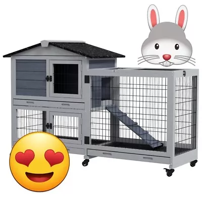 PawHut Portable Rabbit Cage Rabbit Hutch With Run Wheels Three Slide-Out... • £100