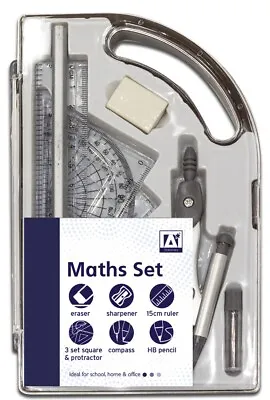 9 Piece Maths Geometry Set Back To School Exam Stationery Compass Protractor CMA • £3.99