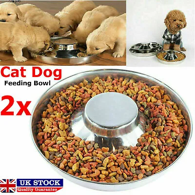 £11.89 • Buy 2x Puppy Dog Cat Litter Food Feeding Silver Stainless Weaning Feeder Bowl Dish
